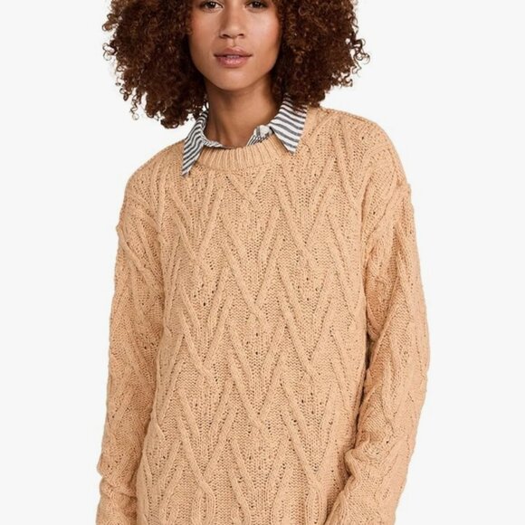 Free People Isla Cable Tunic Sweater Womens Large Camel Color Oversized - Picture 3 of 9
